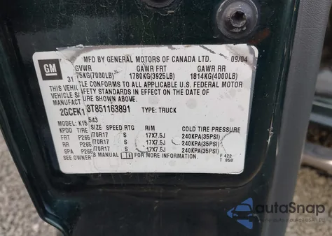 2005 Chevrolet Silverado 1500 Z71 from USA, damaged, VIN 2GCEK13T851163891